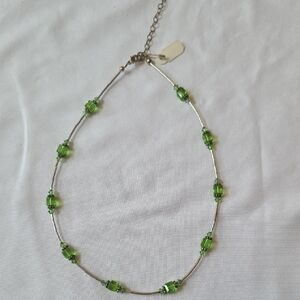 Sterling Silver Green Beaded Necklace With Extender